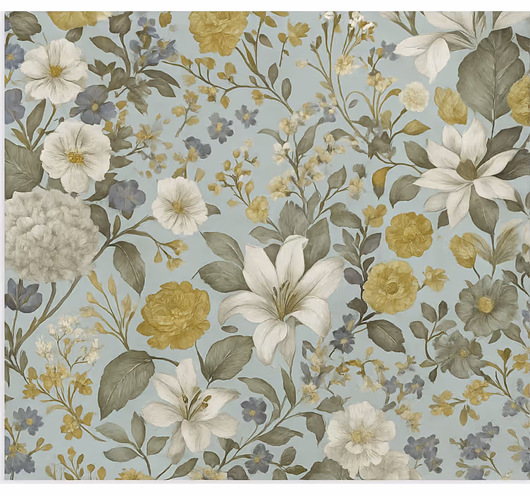 Papel tapiz comedor flores en tono oliva - TenVinilo