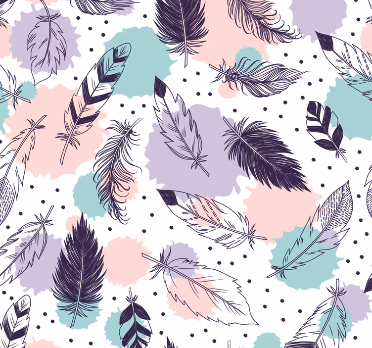 Papel tapiz baño patrón plumas boho - TenVinilo