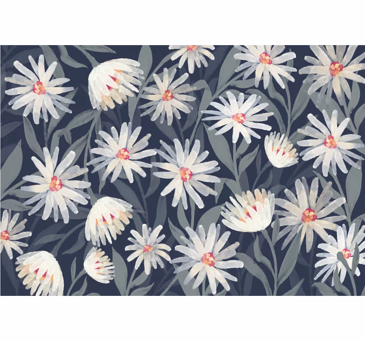 Papel tapiz cocina fondo azul flores margaritas - TenVinilo