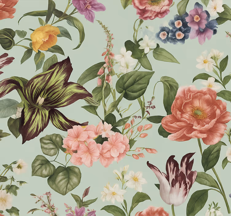 Papel tapiz recámara matrimonial floral primaveral colorido - TenVinilo