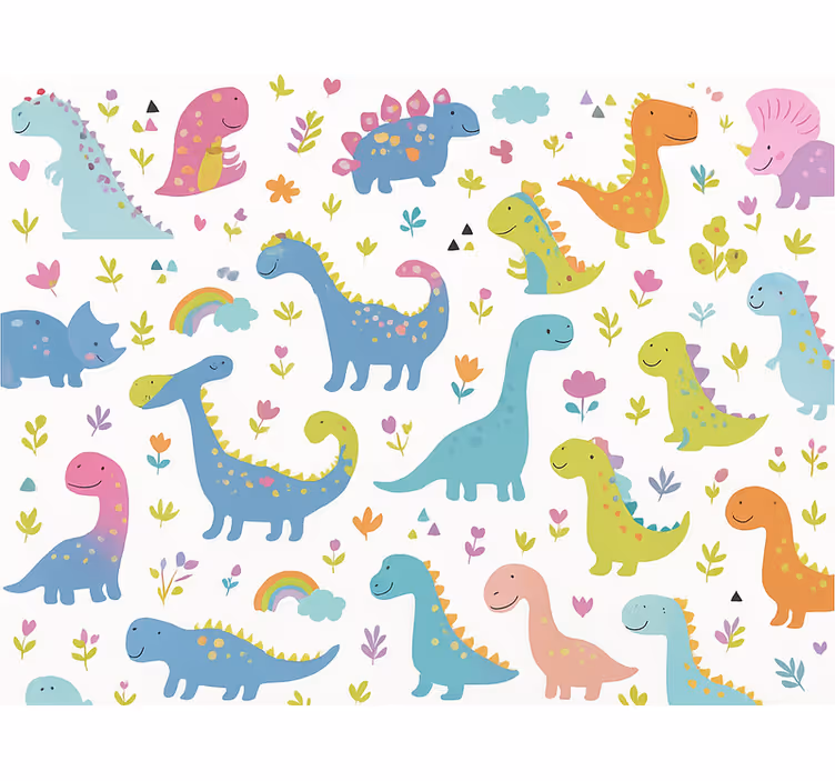 Papel tapiz infantil dinosaurios coloridos - TenVinilo
