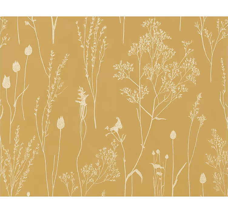 Papel tapiz para sala floral nórdico ocre - TenVinilo