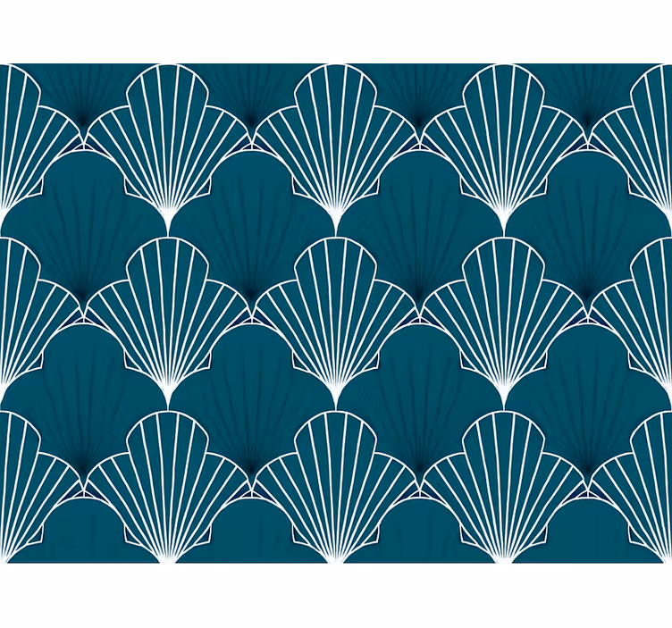 Papel tapiz abstracto abanico escamoso moderno teal - TenVinilo