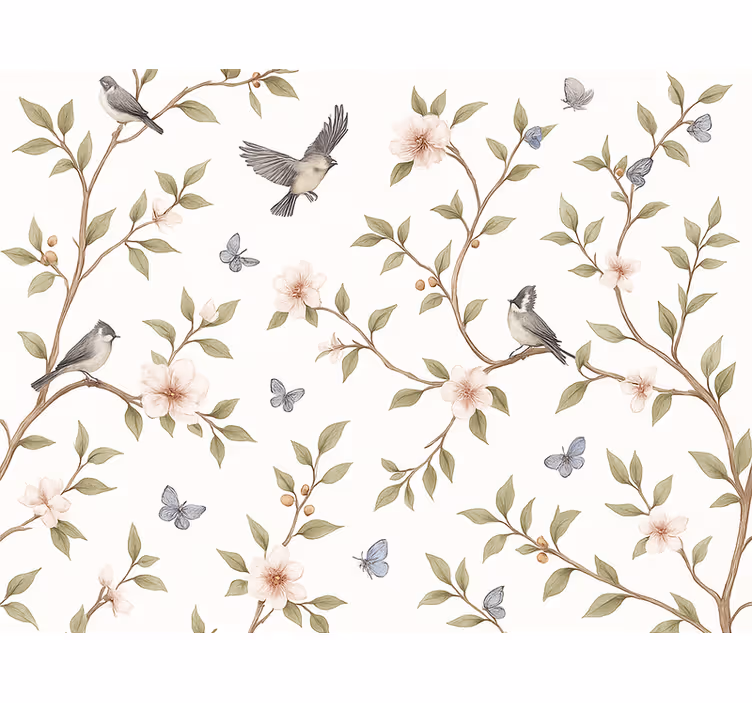 Papel tapiz pájaros vintage florido bird - TenVinilo
