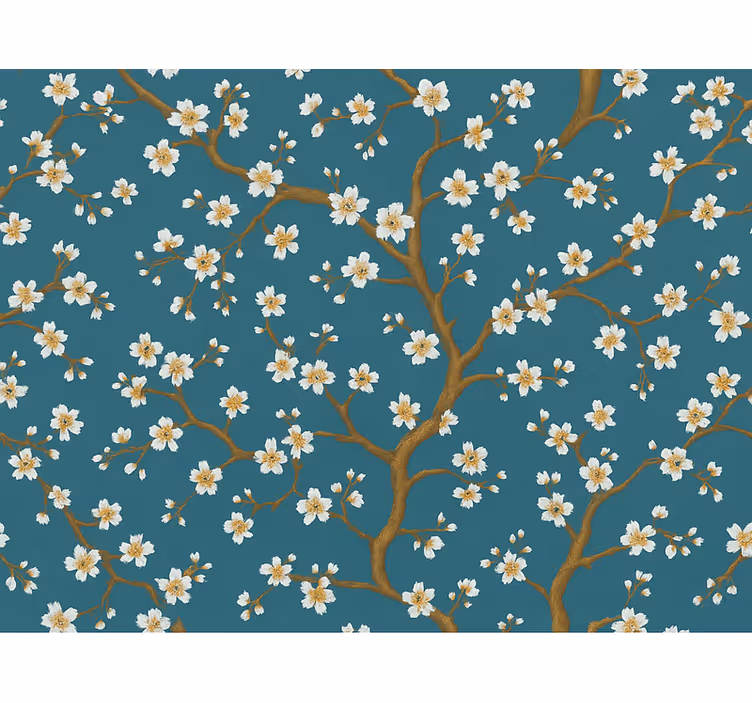 Papel tapiz flores flor dorada en tono teal - TenVinilo