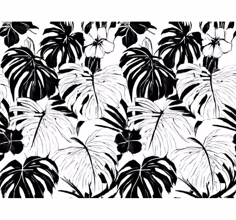 Papel tapiz para sala hojas de palma en blanco y negro - TenVinilo