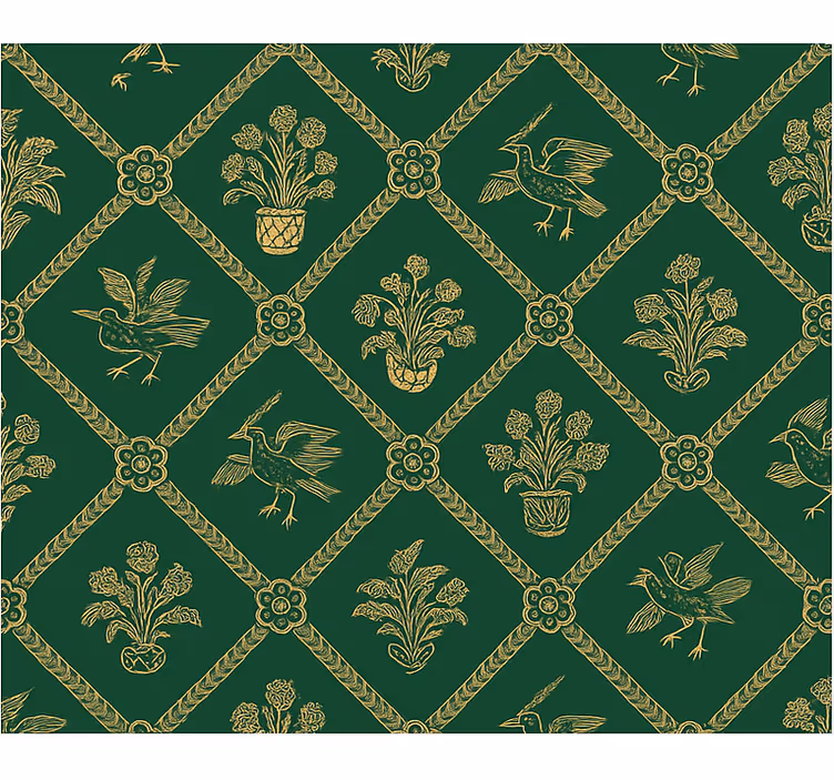 Papel tapiz recámara matrimonial patrón verde y oro elegante - TenVinilo