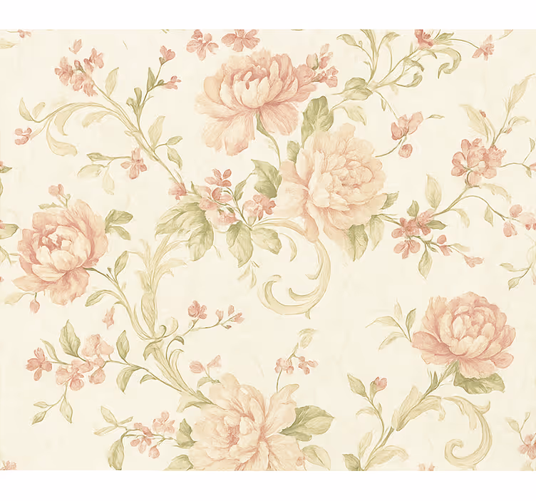 Papel tapiz recámara matrimonial floral vintage rosa claro - TenVinilo