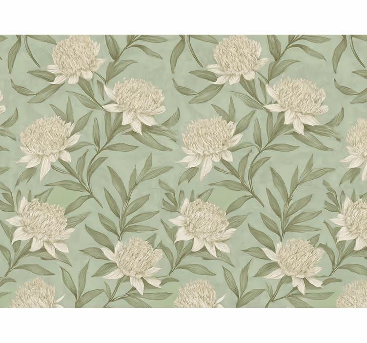 Papel tapiz para sala flores estilo protea blancas - TenVinilo