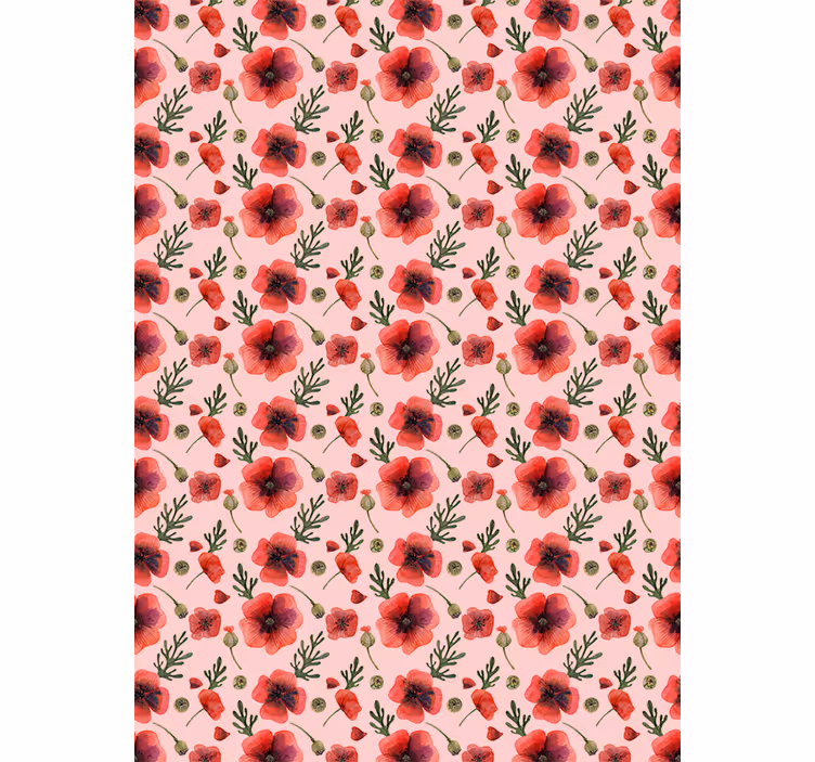 Papel tapiz flores amapolas acuareladas - TenVinilo