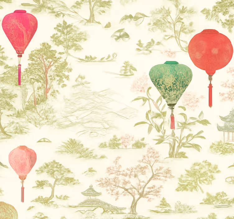 Papel tapiz para recámara paisaje chinoiserie oriental - TenVinilo