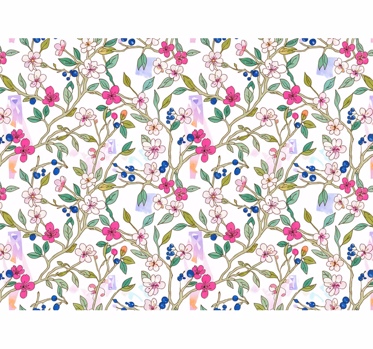 Papel tapiz flores ramas coloridas en flor - TenVinilo
