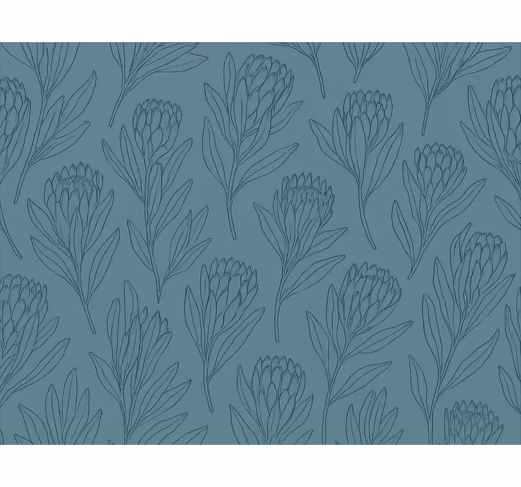 Papel tapiz flores en azul verdoso estilizado - TenVinilo