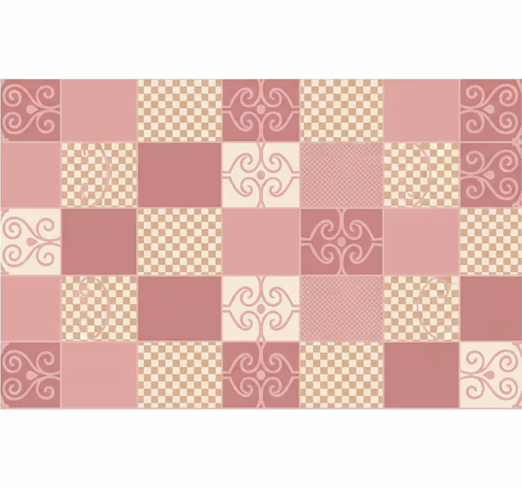 Papel tapiz geométrico diseño de cuadros vintage rosa - TenVinilo
