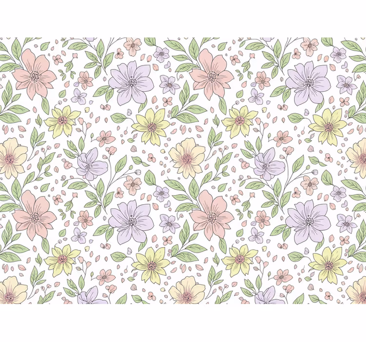 Papel tapiz hojas flores de colores suaves - TenVinilo