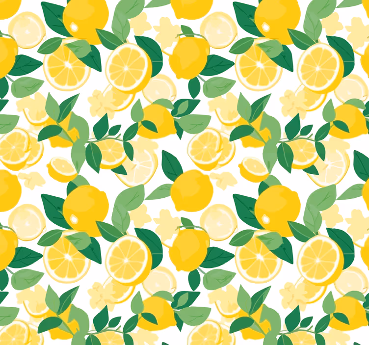 Papel tapiz amarillo con patrón de rodajas de limón - TenVinilo