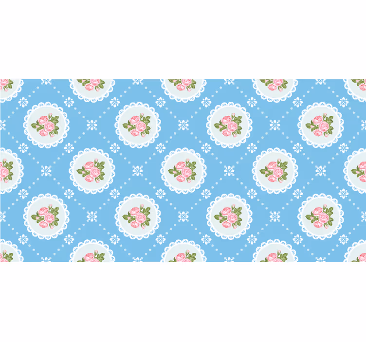 Papel tapiz azul patrón de encaje floral - TenVinilo