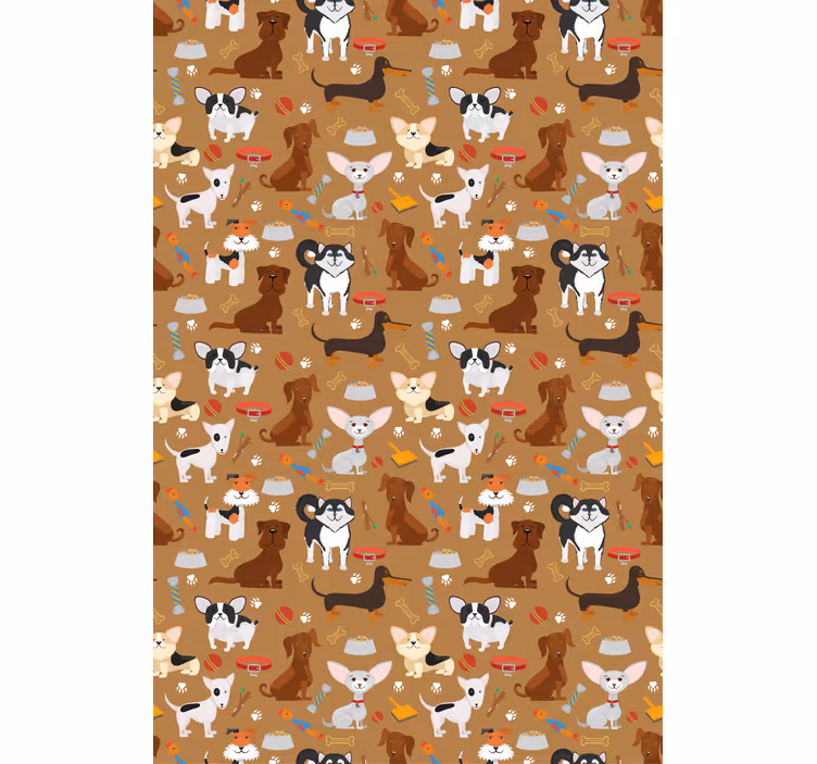 Papel tapiz marrón con patrón de perros adorables - TenVinilo