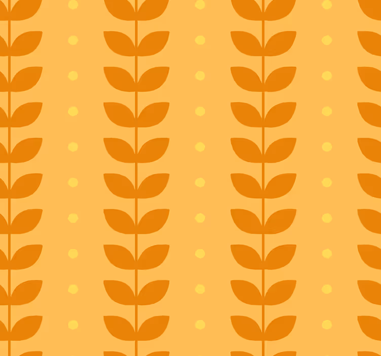 Papel tapiz naranja con diseño de hojas - TenVinilo