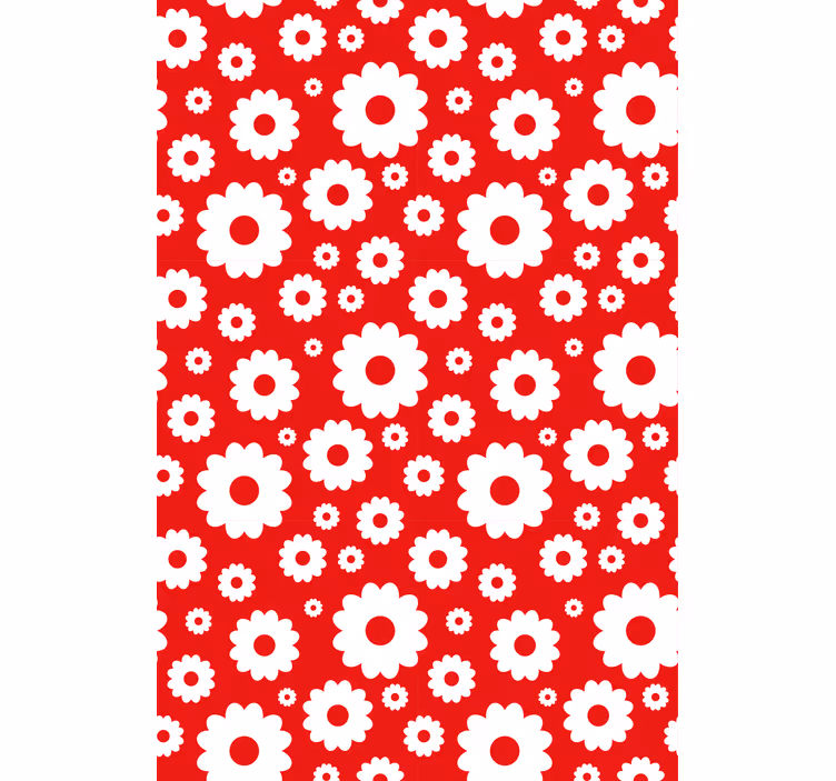 Papel tapiz rojo margaritas blancas sobre fondo rojo - TenVinilo