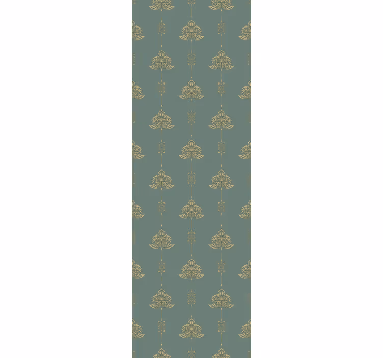 Papel tapiz verde patrón jugendstil con flores doradas - TenVinilo