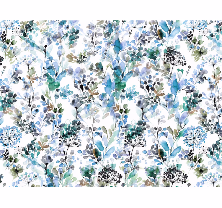 Papel tapiz hojas flores azules acogedoras - TenVinilo