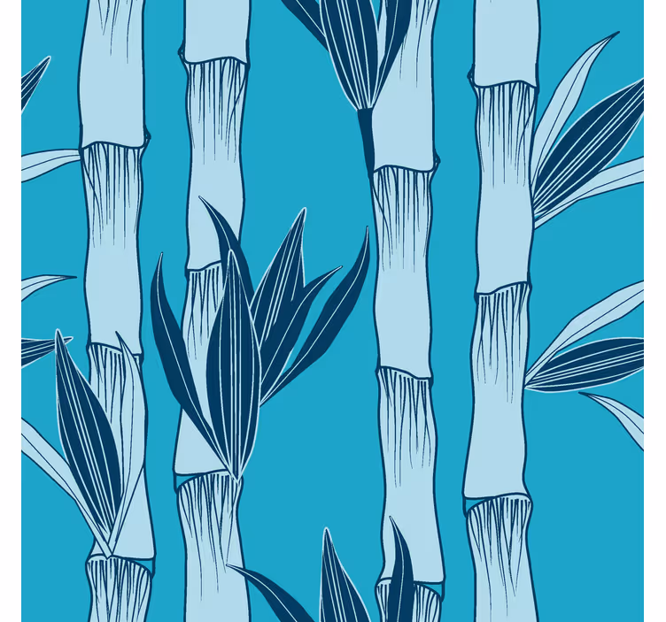 Papel pintado azul plantas bambú - TenVinilo