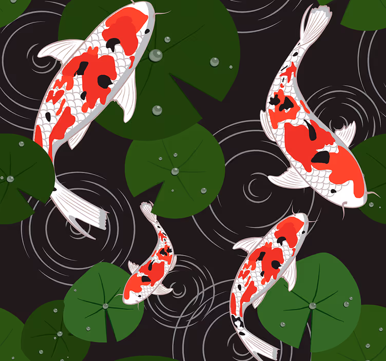 Papel tapiz peces paisaje del estanque koi - TenVinilo