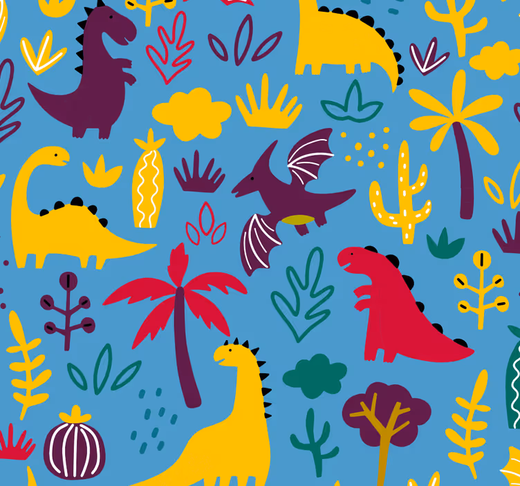 Papel pintado infantil felices dinosaurios - TenVinilo