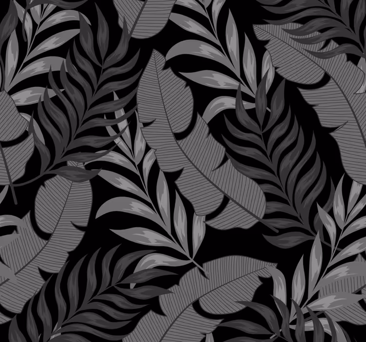 Papel tapiz hojas patrón elegante negro - TenVinilo