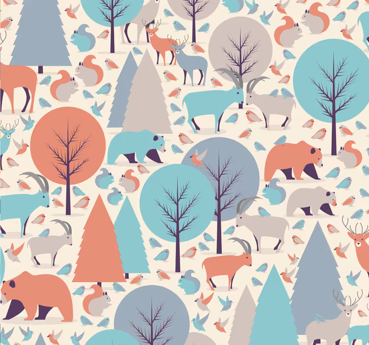 Papel pintado infantil con animales y bosque - TenVinilo