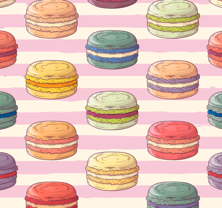 Papel tapiz cocina patrón de macarons coloridos - TenVinilo