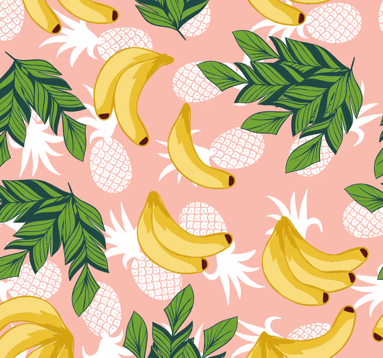 Papel pintado de frutas piñas y plátanos - TenVinilo