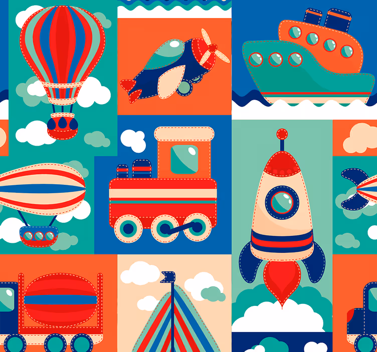 Papel pintado infantil de vehículos coloridos - TenVinilo