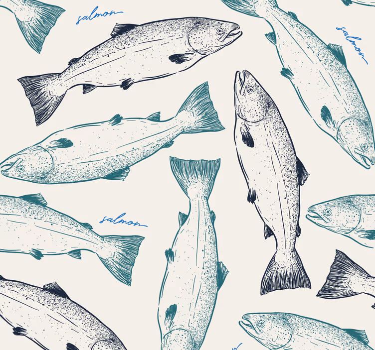 Papel pintado animal conjunto de salmones - TenVinilo