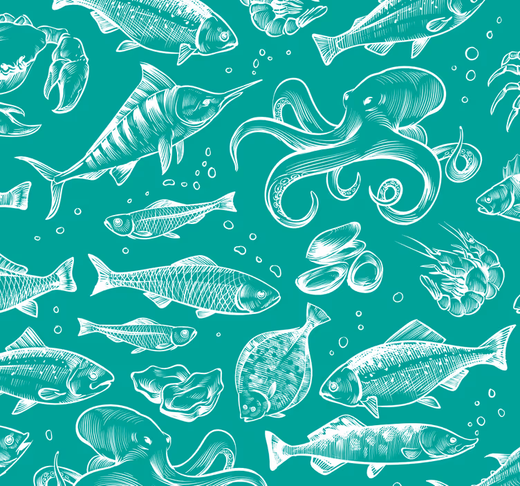 Papel pintado animal bosquejo de peces - TenVinilo