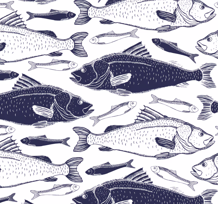 Papel pintado animal peces grises bajo el mar - TenVinilo