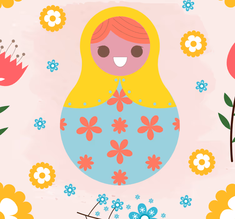 Papel tapiz infantil muñecas rusas coloridas - TenVinilo