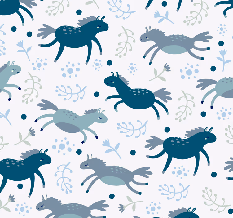 Papel tapiz caballos potros azules corriendo - TenVinilo