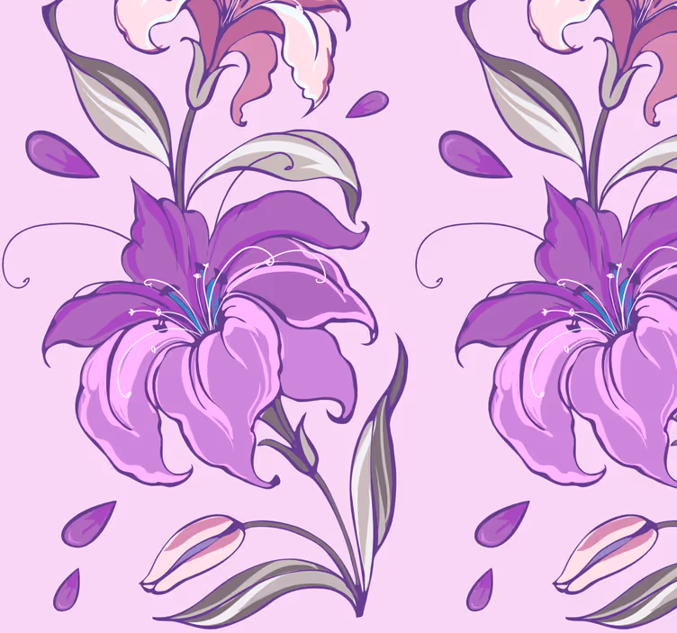 Papel pintado flores patrón lirios lilas - TenVinilo