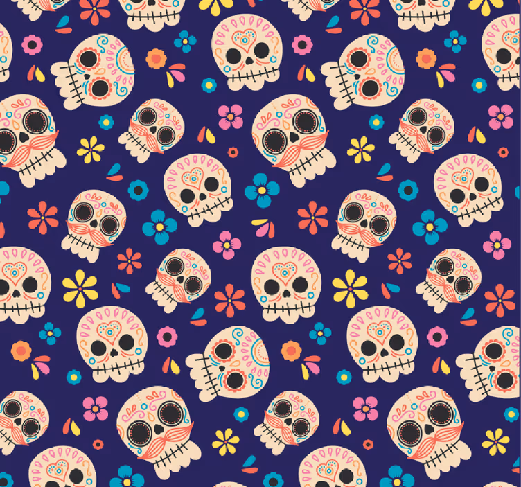 Papel tapiz Halloween patrón de calavera colorido - TenVinilo