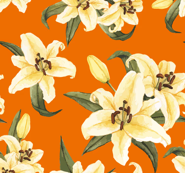 Papel pintado flores lirios naranjas - TenVinilo