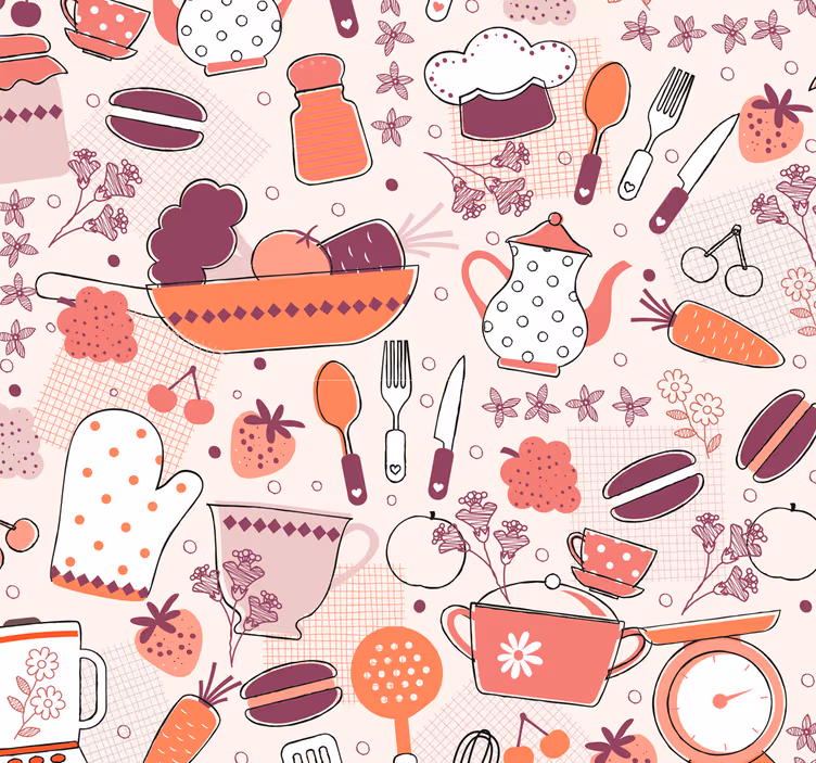 Papel pintado cocina alimentos y utensilios - TenVinilo