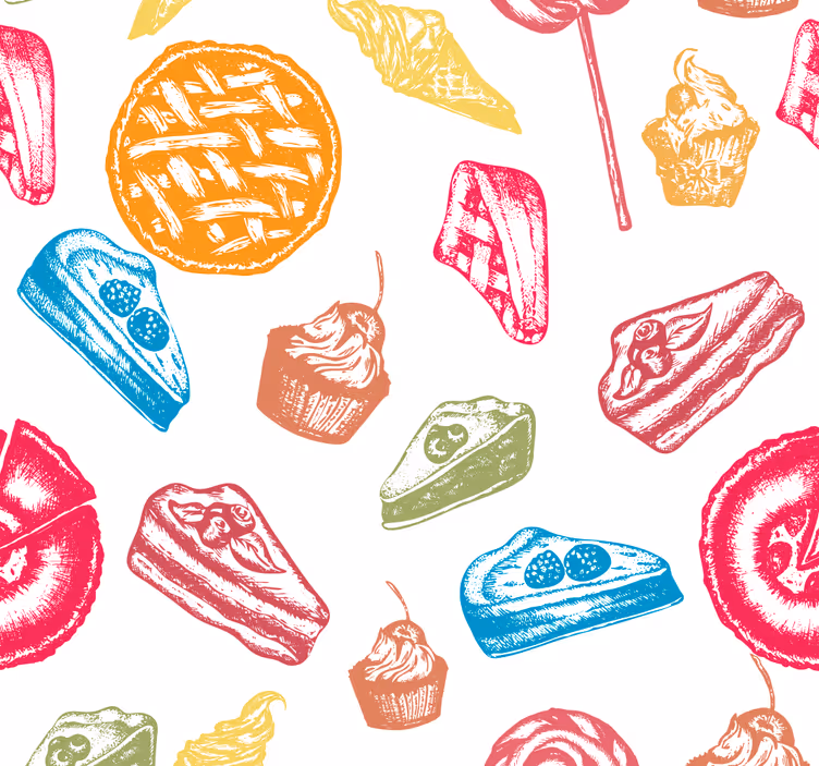 Papel pintado cocina de postres coloridos - TenVinilo