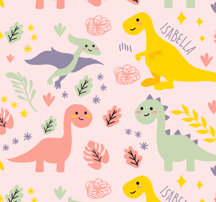 Papel tapiz bebé tema juguetón de dinosaurios - TenVinilo