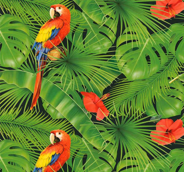 Papel tapiz loros escena de loro tropical - TenVinilo