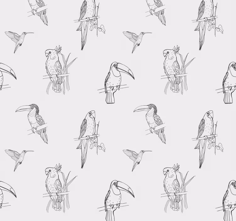 Papel tapiz loros boceto de aves tropicales - TenVinilo