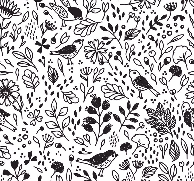 Papel tapiz flores patrón aviar botánico - TenVinilo