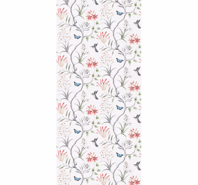 Papel pintado animal Rama de flor de pájaro y mariposa - TenVinilo