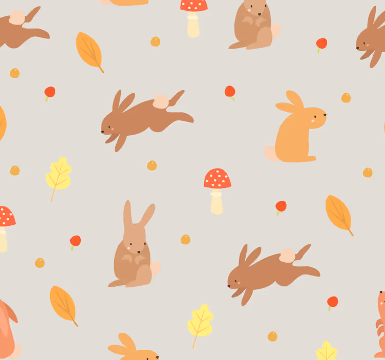 Papel pintado animal Conejo y setas - TenVinilo